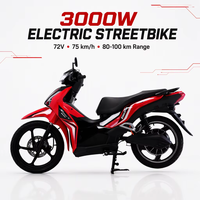 Moto électrique 3000W 72V 75 km/h, moteur haute vitesse, moto électrique pour les trajets en ville, longue autonomie, SKD CKD CBU