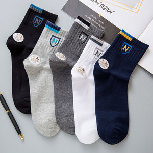 Men's Crew Socks Polyester Cotton Sweat Absorbent Casual Daily Wear Mid Calf Socks Solid Color N Logo Design - Product Image 1
