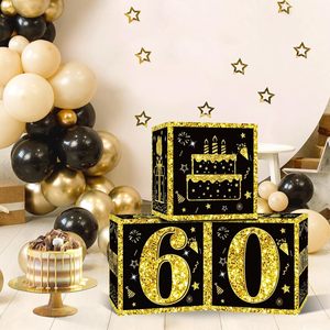 Cajas de Decoración para Cumpleaños Número 60 para Hombres y Mujeres, Cajas de Globos Negras y Doradas para Celebrar el 60.º Cumpleaños, Artículos para Fiestas, Decoración de Cajas de Cartón - Product Image 2