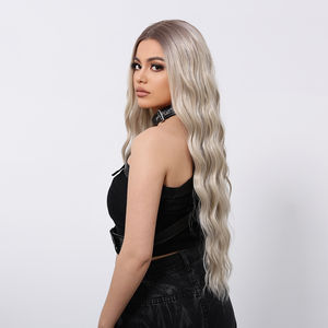 Perruque synthétique ondulée <span class=keywords><strong>en</strong></span> fibre Future Fiber, style libre, 13x6, avec dentelle, <span class=keywords><strong>cheveux</strong></span> bouclés, photo réelle, haute densité, racines brunes, ombré blond - Product Image 3