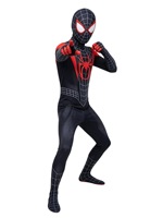Costume de Spider-Man Noir Miles Morales du Monde Parallèle, Combinaison Ajustée pour Halloween et Spectacles Scéniques