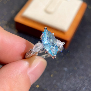 Bague en zircon bleu clair pour femme, bijou élégant pour mariage, déclaration de mode, cadeau de fête - Product Image 4