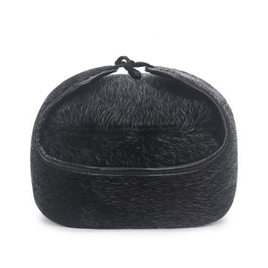 Winter Men's Mink Fur Warm Hat With Ear Protection Flat Top Baseball Cap Black And Gray Solid Color Waterproof Keep Warm Adult - Product Image 4