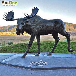 Grande statue de fauve en bronze, sculpture animale d'extérieur, patinée, avec bois de cerf, décoration de jardin - Product Image 4
