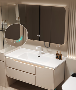 Tocador colgante moderno resistente al agua, mueble para el hogar, espejo <span class=keywords><strong>de</strong></span> <span class=keywords><strong>pared</strong></span> inteligente para villas, carcasa <span class=keywords><strong>de</strong></span> MDF, escurridor <span class=keywords><strong>de</strong></span> cobre - Product Image 2