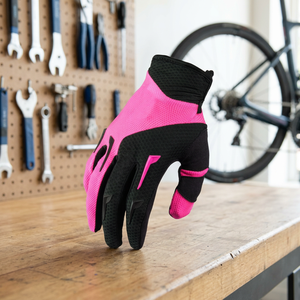 Pink And Black Breathable Motorcycle <b>Gloves</b> Color Blocked Unisex Adult All Seasons Wear - Product Image 6