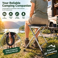 Toilette de camping portable, capacité 350 lb, acier inoxydable, pliable, siège souple, pour adultes, camionneurs, camping-cars, voyages routiers, extérieur, noir