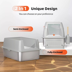 ZMaker Edelstahl Katzen toilette mit Deckel Geschlossene hochseitige Katzen toilette mit abnehmbarem Deckel Große Katzen toilette aus Metall - Product Image 2