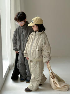 Completo da Lavoro Casual <span class=keywords><strong>Invernale</strong></span> a Due Pezzi con <span class=keywords><strong>Giacca</strong></span> con Cerniera per Bambino e Bambina, Foderato in Cotone, Ispessito, Tinta Unita, per la Primavera - Product Image 4