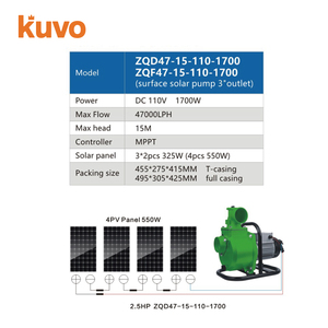 Pompe à eau solaire haute performance KUVO 2,5 CV 1700 W 110 V avec contrôleur MPPT et impeller en fonte - Product Image 2