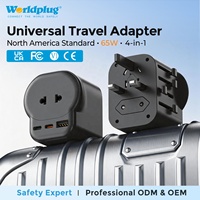 Adaptateur de voyage universel Worldplug 65W 4 en 1, prise US vers le monde entier, chargeur de voyage international avec 2 ports Type C et 1 port USB
