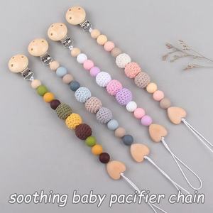 Sıcak satış silikon bebek diş kaşıyıcı emzik klipsi Set BPA ücretsiz kayın silikon emzik klip tutucu bebek emzik zinciri - Product Image 3