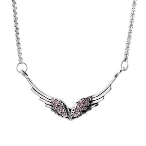 Stainless Steel Angel Wings <b>Necklace</b> Silver Tone Crystal Accent Pendant <b>Delicate</b> Wing Design Minimalist Jewelry for Women - Product Image 6