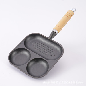 Poêle à œufs multifonctionnelle 3 en 1 en fonte avec poignée en bois pour la cuisson des œufs et des hamburgers - Product Image 5