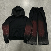 Ensemble de sweats à capuche personnalisés pour hommes, surdimensionnés, avec strass et cristaux intégrés, imprimé vintage dégradé effet pulvérisé, fabrication OEM