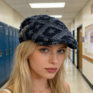 Berretto in denim ricamato con stelle in stile retrò |   Cappello <span class=keywords><strong>da</strong></span> Pittore per Donna |   Stile artistico casual |   Traspirante per tutte le stagioni, adatto per taglie più grandi - Product Image 1