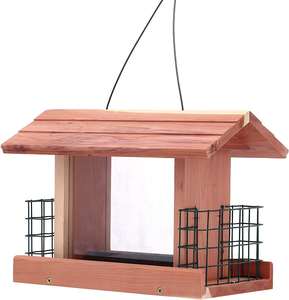 Décoration extérieure de jardin suspendue en bois de cèdre rouge Maison pour animaux sauvages Fenêtre extérieure Mangeoire à oiseaux - Product Image 1