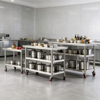Plan de travail rectangulaire multifonctionnel en acier inoxydable à trois niveaux pour cuisines commerciales sur mesure pour hôtels