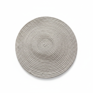 Modern White Solid Eco-Friendly <b>Round</b> Cotton <b>Placemats</b> with Braided Design Machine Made Customizable for Home Use - Product Image 2