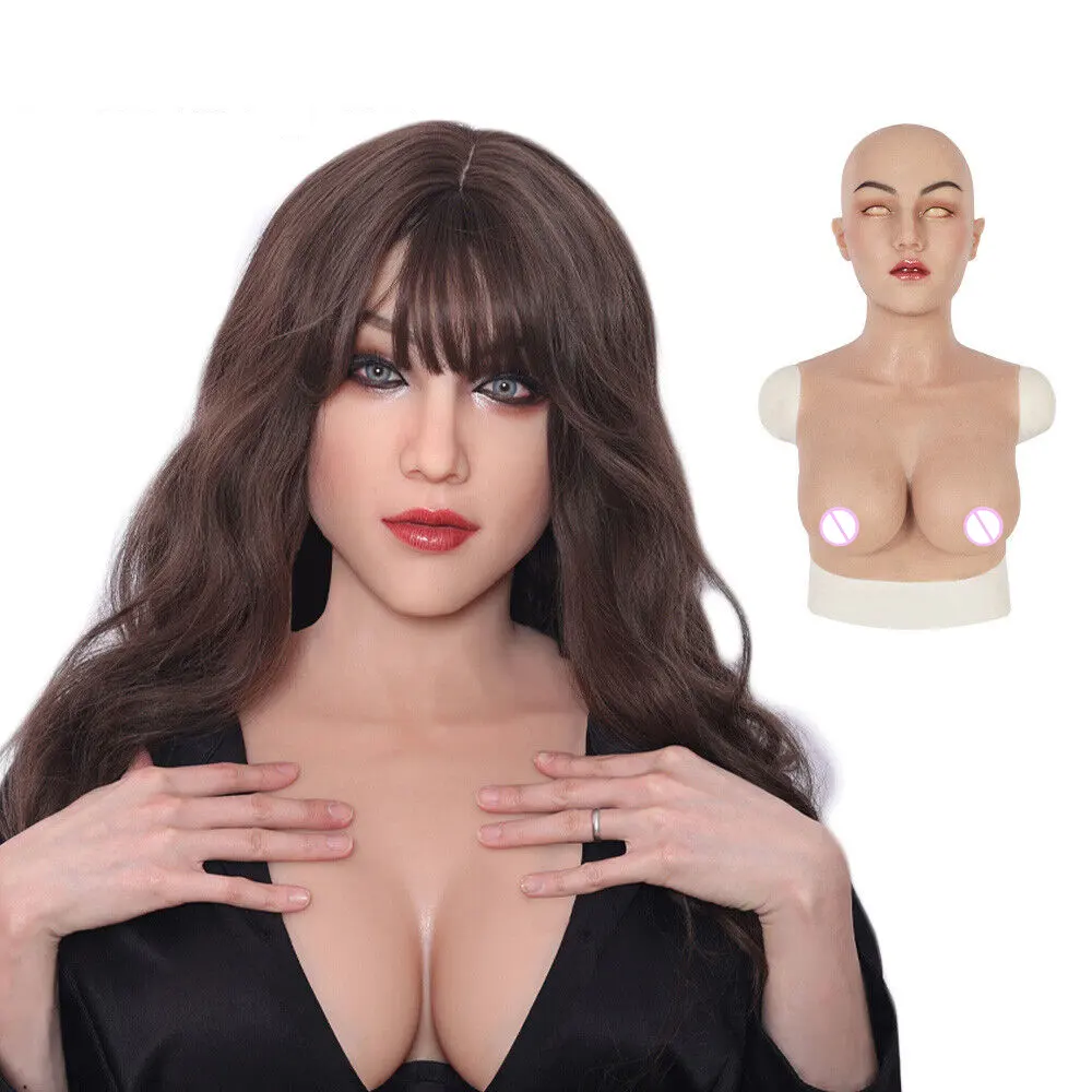 Máscara de silicone realista para rosto feminino com peitos para cosplay fantasia de Halloween festa de máscaras disfarce masculino para feminino