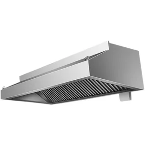 Stainless steel smoke collection hood in restaurant kitchen, fried chicken and hamburger shop
