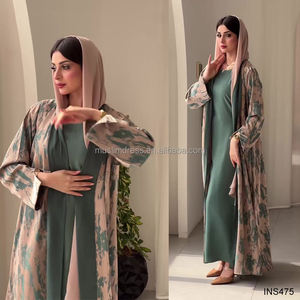 Habib 2025新デザイン3ピースエレガントなアバヤセット卸売りカスタムプリントアバヤヒジャーブインナードレス付き - Product Image 2