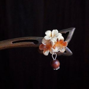 Horquilla de madera de ébano chino y sándalo con diseño floral y perlas, horquilla de sándalo verde sin pintar de 18 cm - Product Image 4