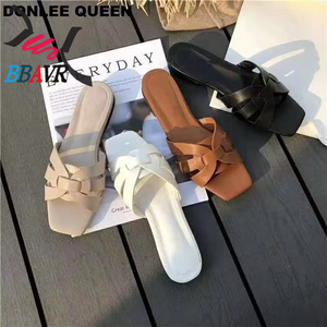 Zapatos de Mujer con Tacón Plano, Sandalias Tejidas Nuevas de Verano, Pantuflas de Una Sola Tira con Suela Plana - Product Image 3