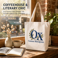 Sac fourre-tout en toile personnalisé brodé, vertical, en coton, avec longues poignées, idéal pour les librairies, les courses et l'usage quotidien