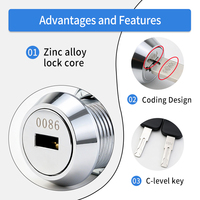 Serrure à came en alliage de zinc 16mm 20mm, cylindre haute sécurité antivol, finition polie, serrure à clé pour armoire et boîte aux lettres