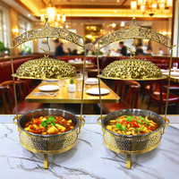 Set Perlengkapan Buffet Chafing Dish Bulat dengan Logo Custom, Penghangat Makanan Hotpot untuk Acara