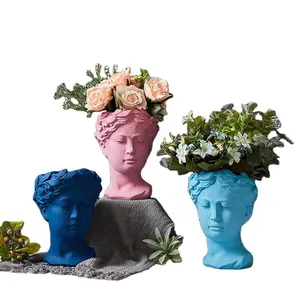 Head vaso de flores com dentes na cor cinza, plantador de flores muso escultura, vaso de flores decorativo para jardim