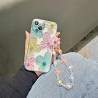 Coque de téléphone transparente à motif floral vert plein écran avec dragonne tendance, compatible pour commande en gros de housses de téléphone portable