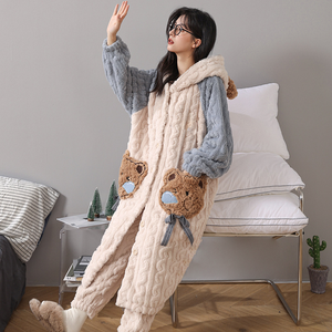 <b>Women's</b> Casual Little Bear Anime Animal <b>Pajama</b> Set XL Size Knitted <b>Fleece</b> with Stretch <b>for</b> Spring & Autumn Sleepwear - Product Image 4