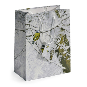 Sac cadeau de Noël avec poignées, motif oiseaux d'hiver, entièrement personnalisé, imprimé arbre enneigé, sac de courses en papier pour les fêtes de Noël - Product Image 2