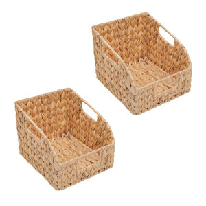 ชุดตะกร้าหวายน้ำธรรมชาติ2ใบพร้อมที่จับสำหรับจัดระเบียบในห้องครัวเป็นมิตรกับสิ่งแวดล้อม - Product Image 2