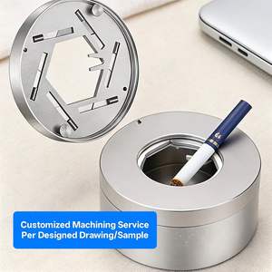 Cendrier en métal sur mesure usiné CNC, finition mate, PVD brillant, usinage par électroérosion à fil, titane, laiton, acier inoxydable, aluminium, avec couvercle - Product Image 1