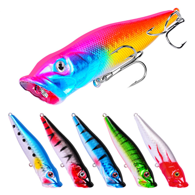 DAYUYUE Lot De 5 Leurres De Pêche Durs 10cm 17g - Popper Squirt Water Avec Triple Crochet Pour Eau Douce Et Salée