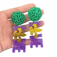 Pendientes de Carnaval FAT TUESDAY para mujer, accesorios de resina acrílica para Mardi Gras, celebraciones, fiesta de Cosplay, pendientes de Mardi Gras