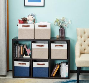Modern 12 Inch <b>Storage</b> Bins 4PCs Fabric Cubes Handles Sturdy Collapsible Closet <b>Storage</b> Organizer 25L Capacity Cotton Linen EVA - Product Image 4