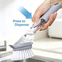 Brosse à vaisselle avec distributeur de savon intégré, bord grattoir, poils en nylon, cuisine