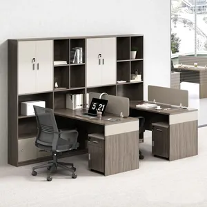 Open Concept Office Desk 2 People Cowork Workstation Furniture Customized Group Office Table with High Cabinet