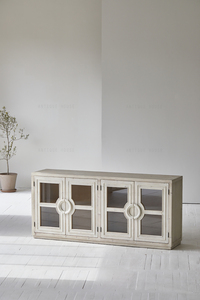 Meuble de salon nordique vintage minimaliste à façade en verre meuble en bois massif buffet à quatre portes <span class=keywords><strong>armoire</strong></span> vintage - Product Image 5