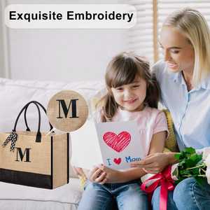 Custom Fashion Shopping Grocery Beach Sports Yoga Party Gift Ladies <b>Initials</b> Jute Tote <b>Bag</b> Black Burlap - Product Image 3