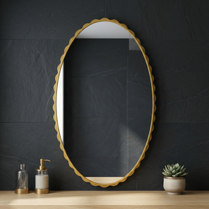 Oval Brass Wall <b>Mirror</b> with Scalloped Frame Modern Decorative Design for Living Room Bedroom - Product Image 5