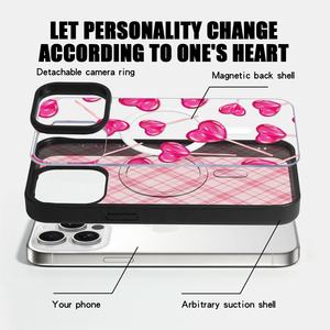 เคสโทรศัพท์แบบแม่เหล็กถอดได้ 3-in-1 ลายหัวใจสีชมพูสไตล์สาวหวาน สำหรับ <span class=keywords><strong>iPhone</strong></span> 16 15 14  วัสดุ PC ใส พร้อมลายพิมพ์ - Product Image 4
