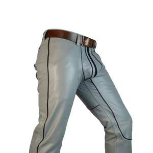 Pantalon de moto matelassé en cuir d'agneau véritable blanc pour homme SYBOC INDUSTRY, taille haute, fermeture éclair, respirant, coupe droite, grandes tailles - Product Image 5