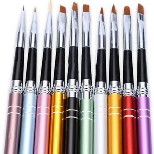 10Pcs Nylon Nail Art Brush <b>Set</b> UV Gel Crystal Carving Liner Pens <b>Crimped</b> Ferrule for Flower Drawing - Product Image 6