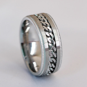304 Stainless Steel 8mm Chain <b>Ring</b> <b>Couple</b> Wedding Band Unisex Jewelry - Product Image 2