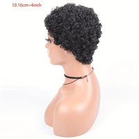 Perruque en cheveux humains courts afro bouclés de 4 pouces, mécanisme complet, provenance du Myanmar # Perruques vierges africaines sans colle, couleur noire naturelle 1B, en stock